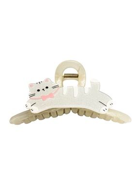 Silver Glitter Cat & Pink Bow Kitten Extra Large 5" Clear Lobster Claw Hair Clip